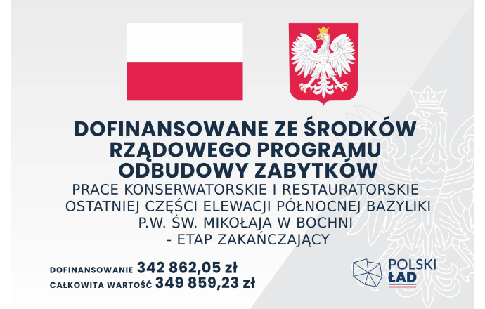 Prace konserwatorskie i restauratorskie ostatniej części elewacji północnej Bazyliki p.w. św. Mikołaja w Bochni – etap zakańczający