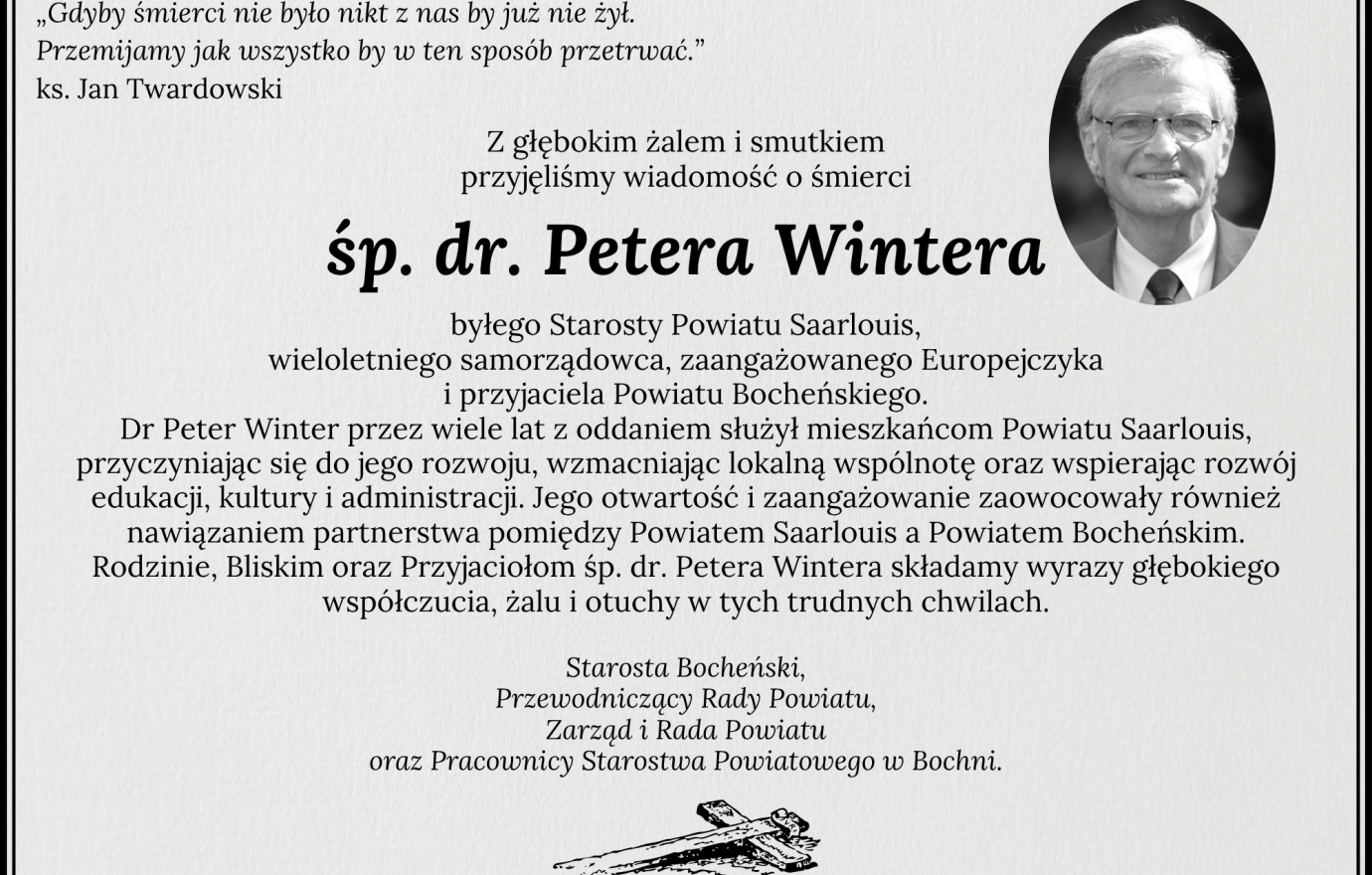 Kondolencje od władz Powiatu Bocheńskiego