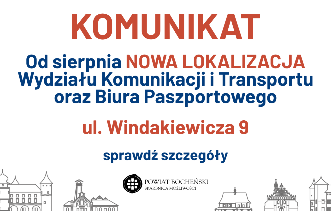 Informator - nowa siedziba Wydziału Komunikacji i Transportu oraz Biura Paszportowego