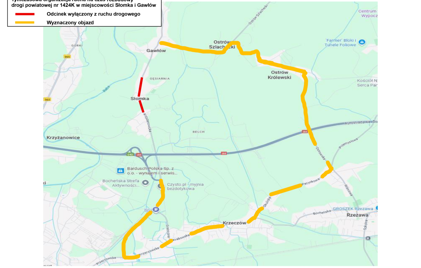 Zamknięcie drogi powiatowej między miejscowościami Słomka i Gawłów 
