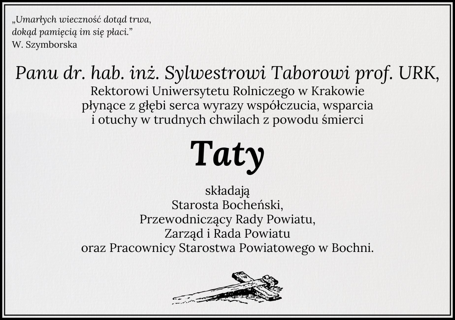 Kondolencje od Władz Powiatu Bocheńskiego