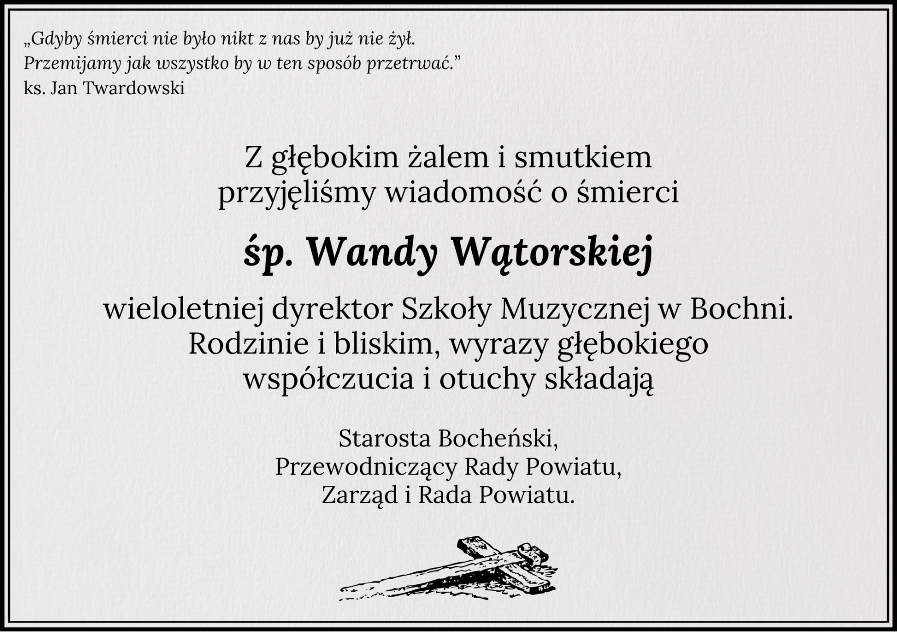 Kondolencje od Władz Powiatu Bocheńskiego