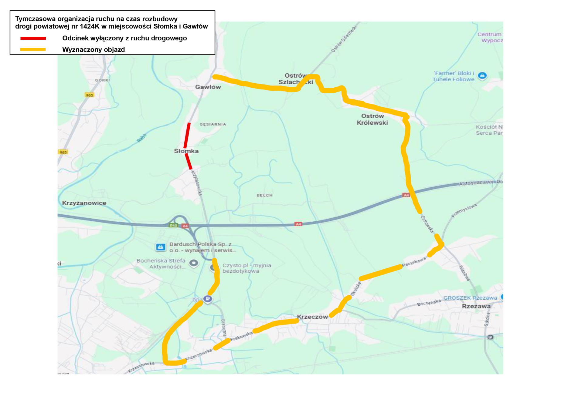 Zamknięcie drogi powiatowej między miejscowościami Słomka i Gawłów 