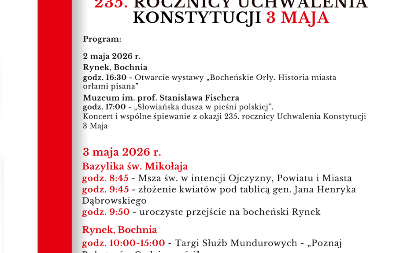 Bocheńskie obchody 235. rocznicy Uchwalenia Konstytucji 3 Maja