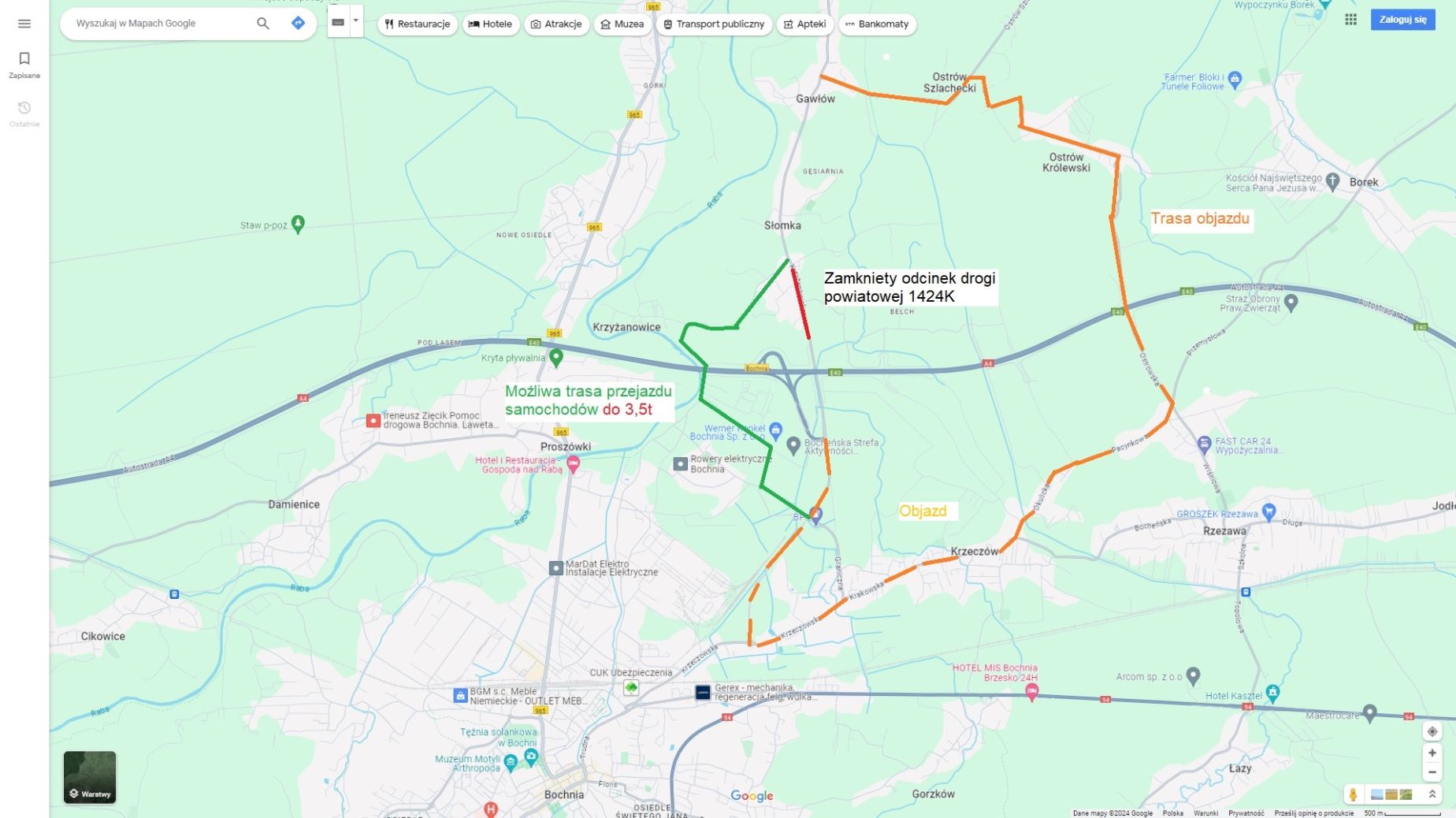 Mapka objazdu