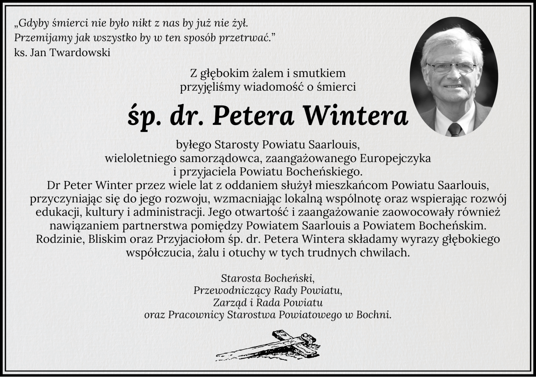 Kondolencje od władz Powiatu Bocheńskiego