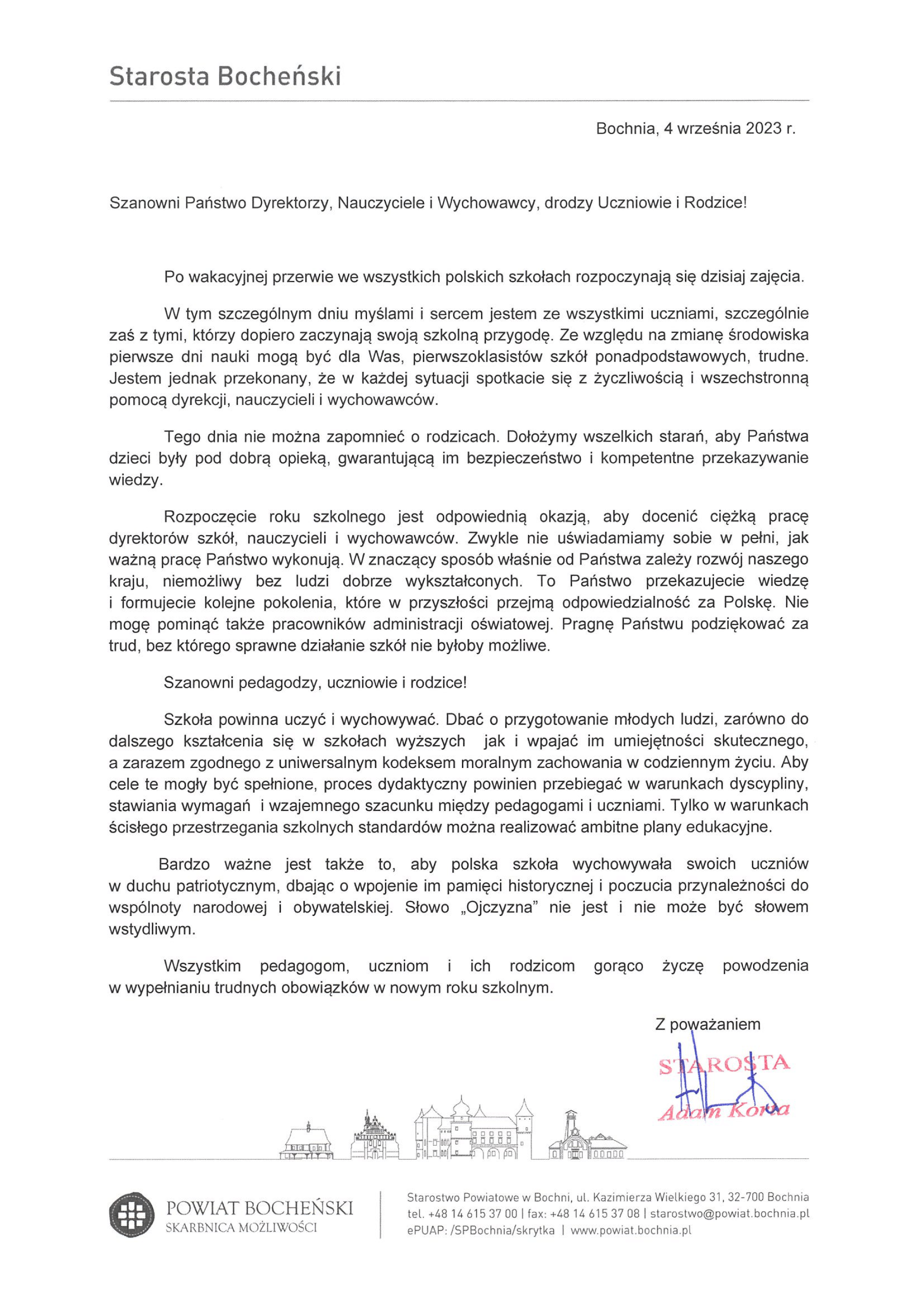 List Starosty Bocheńskiego