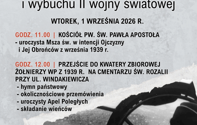 87. rocznicy agresji niemieckiej na Polskę i wybuchu II wojny światowej.