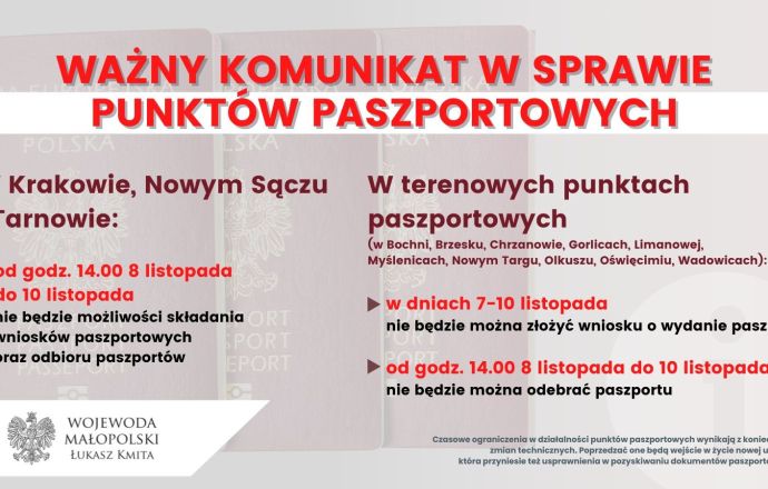 Ważna informacja w sprawie punktu paszportowego!