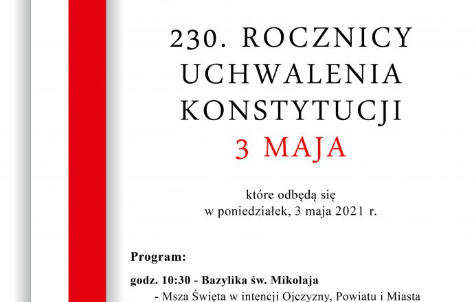  230. rocznica Uchwalenia Konstytucji 3 Maja