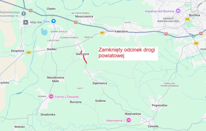 Zamknięcie drogi powiatowej w Gierczycach