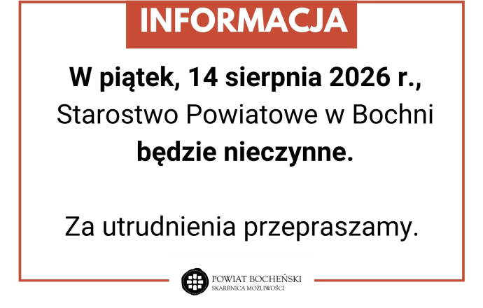 14 sierpnia Starostwo Powiatowe będzie nieczynne