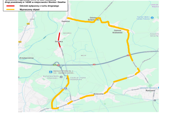 Zamknięcie drogi powiatowej między miejscowościami Słomka i Gawłów 