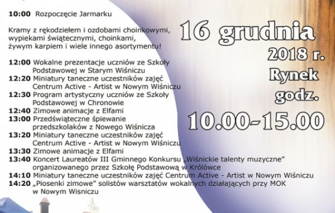 W niedzielę Jarmark Bożonarodzeniowy w Wiśniczu