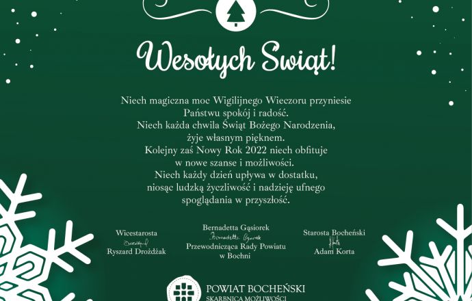 Życzenia świąteczne od władz powiatu