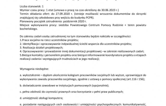 Nabór na stanowisko pracownika socjalnego